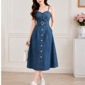 Váy Denim Nữ Dáng Xòe Cá Tính – Chất Jean Đứng Form, Tôn Dáng, Phong Cách Trẻ Trung